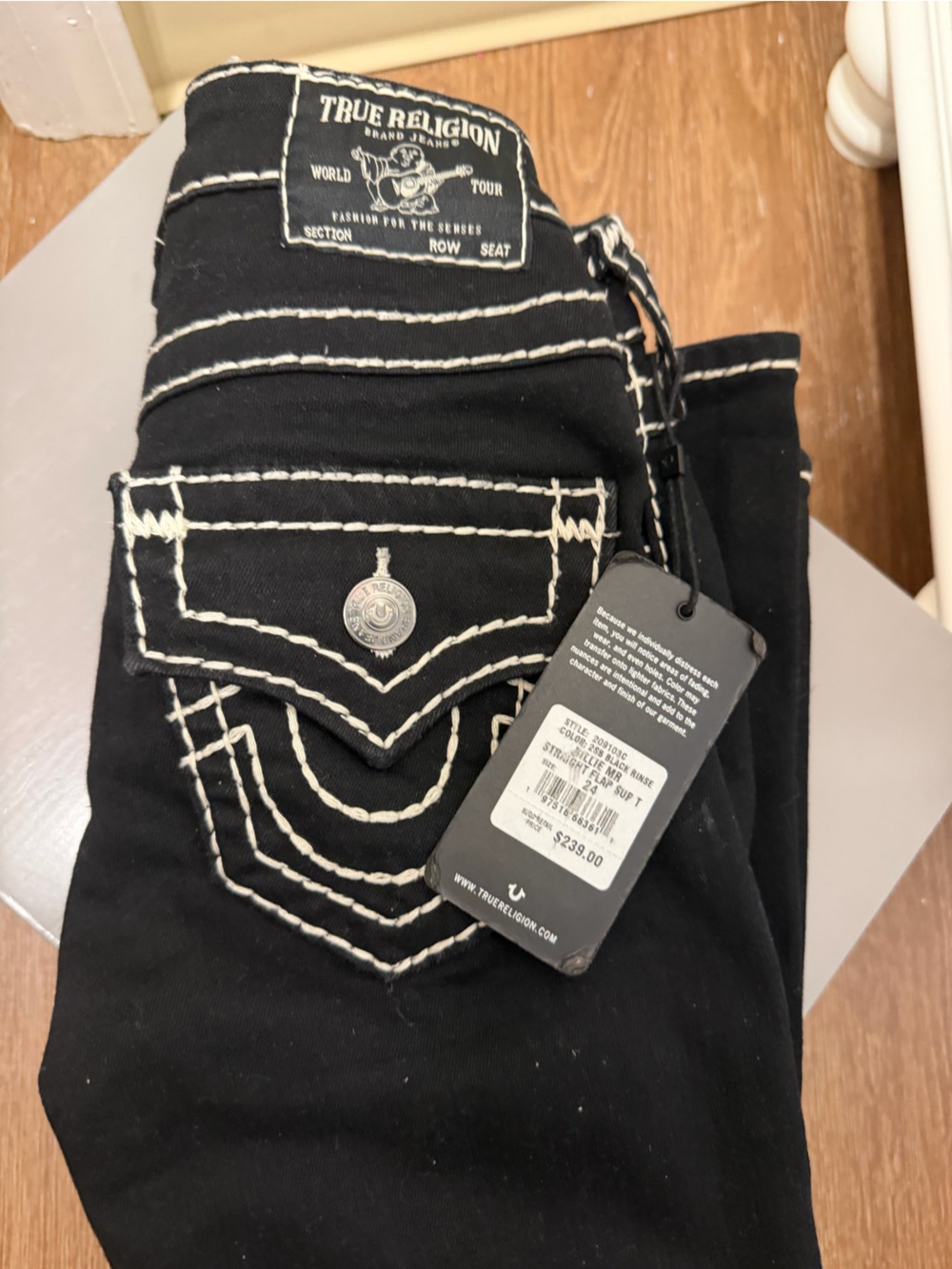 True Religion Women's Black Jeans with Contrast Stitching